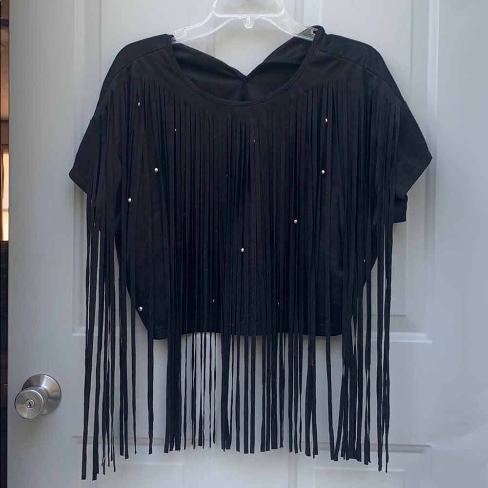 Fringe crop with silver beads